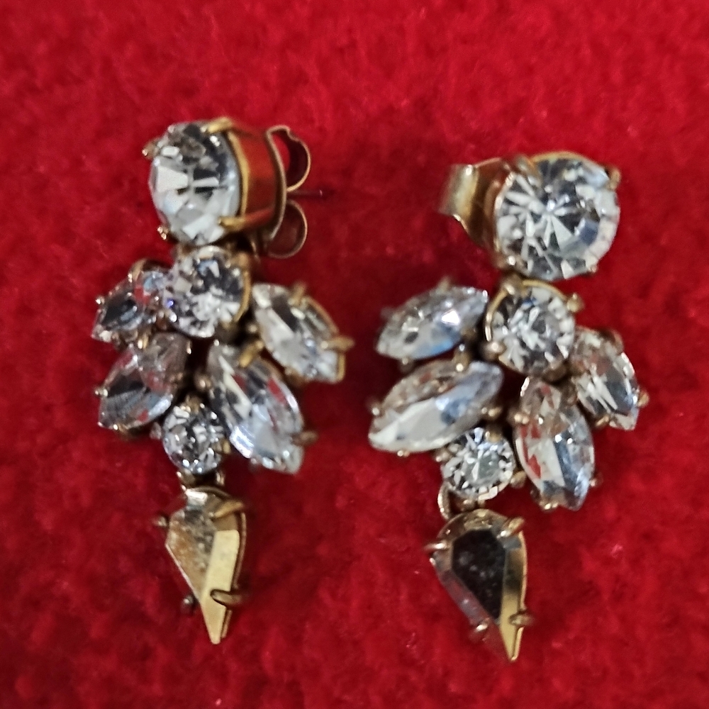 J crew gold tone stone cluster dangle earrings.